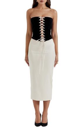 House of CB Jaina Strapless Dress in Black Camel at Nordstrom, Size X-Small A