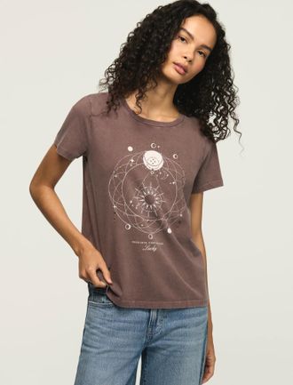 Lucky Brand Womens Embellished Celestial Spirit Classic Crew