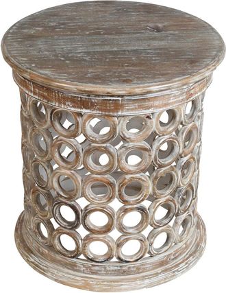 LR Home Lr Home Emma Farmhouse Lattice Solid Wood Handmade Side Table