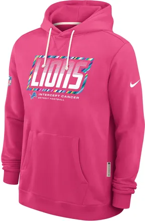 Nike Detroit Lions Crucial Catch Sideline Standard Issue Nike Mens Dri-FIT NFL Pullover Hoodie in Pink | 03AZ68XZUB-F9R