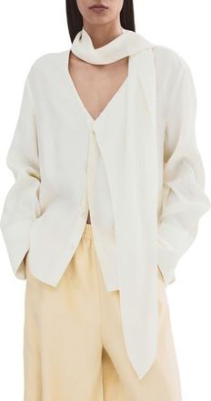 Mango Scarf Neck Button-Up Top in Ecru at Nordstrom, Size 4
