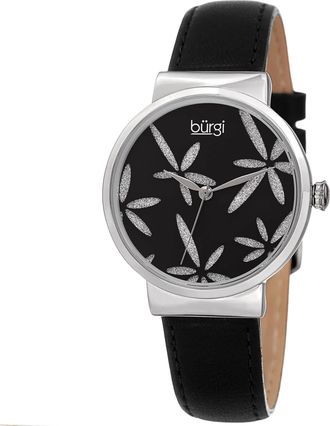 B&uuml;rgi Sparkling Flower Quartz Black Dial Ladies Watch BUR191BK