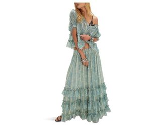Free People Morning Mist Maxi Set Womens Dress Mineral Blue Combo : SM (Womens 4-6), Polyester/Rayon