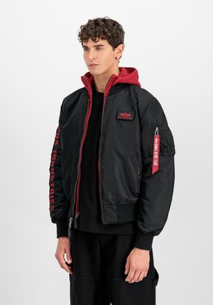 Alpha Industries Bomberjacke ALPHA INDUSTRIES MA-1 D-Tec Sleeve Embroidery, Herren, Gr. M, schwarz (schwarz, rot), Obermaterial: 100% Nylon, Futter: 100% Nylon, Kapuze