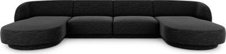 MICADONI Sofá panorámico 5 plazas de tejido chenilla negro