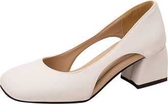 Generic MVNB Womens Chunky Low Block Heels Mary Jane Closed Toe Work Pumps Comfortable Round Toe Dress Wedding Shoes Slip On Cushioned Wide Fit Extra Wide Fit