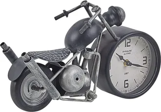 Beliani Reloj De Mesa Metal Negro Plateado Con Forma De Motocicleta Dise&ntilde;o Vintage Berno