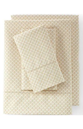 Lands End 700 Thread Count Luxe Sateen Egyptian Cotton No Iron Bed Sheet Set in Champagne Floral Foulard at Nordstrom, Size Full