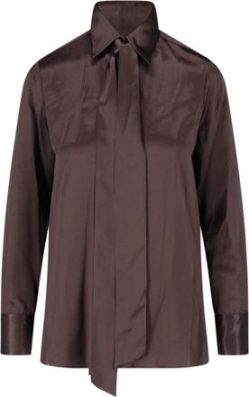 Kiton Brown Ribbon Detail Silk Blouse