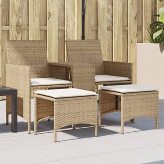 vidaXL Sof&aacute; De Jard&iacute;n 2 Plazas Con Mesa Y Taburetes Rat&aacute;n Pe Beige Vidaxl