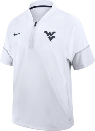 Nike West Virginia Sideline Coach Nike Mens College 1/2-Zip Short-Sleeve Hooded Jacket in White | 03BO081KWVN-6XU