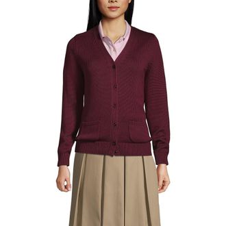 Lands End School Uniform Cotton Modal Button Front Cardigan Sweater in Burgundy at Nordstrom, Size Large