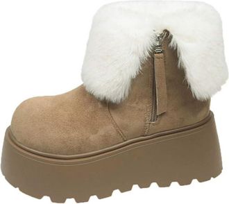 Generic Women Winter Plush Versatile Snow Boots Small and Thick with Sponge Cake Botto Increased Height and Anti Cold Short Boots (khaki,5.5)