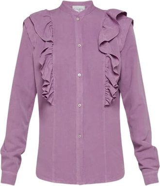 Forte_Forte Gerimpelde Viscose Linnen Cr&ecirc;pe Blouse - Dames - Blouses - Paars - L - Linnen - Overhemden