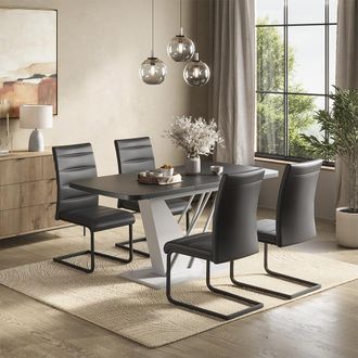 Vicco Set De Mesa De Comedor Fenaro, Negro/blanco, 120 X 80 Cm Con 4 Sillas De Comedor, Negro, Vicco