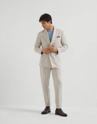 Brunello Cucinelli Mens Ice Double Breasted Pinstripe Silk Suit, Size 58