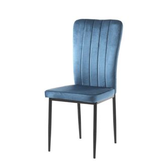 Oresteluchetta Juego 4 sillas azules terciopelo microfibra, estructura negra 95x42x53