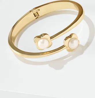 Talbots Clover Pearl Hinge Bracelet - Ivory Pearl/Gold - 001 Talbots