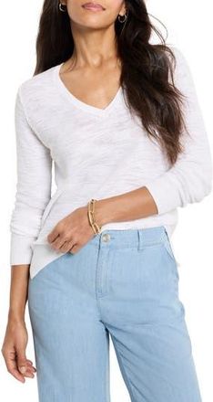 Nic+Zoe Breezy Textures Cotton Blend Sweater in Paper White at Nordstrom Rack, Size Xx-Large