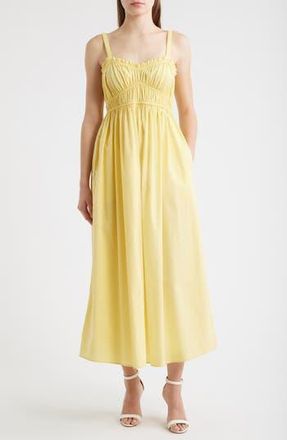 BOSS Dalza Shirred Cotton Maxi Dress in Bt Yl at Nordstrom Rack, Size 12