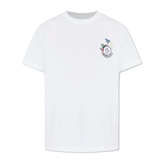 Moncler T-Shirts, male, White, Size: XL Logo Printed T-shirt