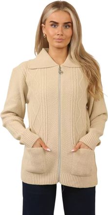 Generic Womens Zip Up Cable Knit Cardigan - Chunky Knit Jumper with Pockets | Soft Warm Ladies Winter Zip Through Sweater | Long Sleeve Collared Knitwear Jack