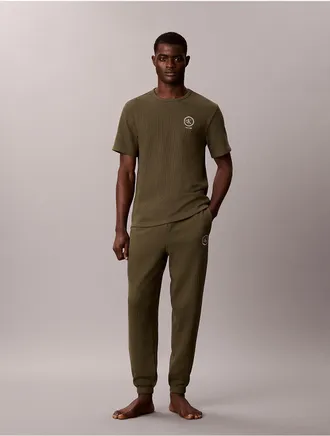 Calvin Klein Mens Brushed Waffle Sleep Joggers - Green - XL