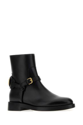 Valentino Garavani Womens Black Leather Vlogo Signature Ankle Boots Nero Stivali