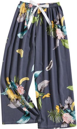 Generic Hiking Trousers Women Trousers for Women UK Elastic Waist Wide Leg Floral Print Boho Lounge Pants Soft Breathable Relaxed Flowy Sleepwear Lightweight 