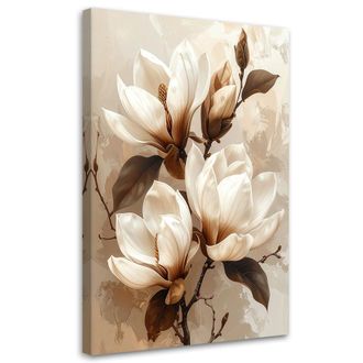 Feeby Cuadro En Lienzo Magnolias Crema Sobre Ramas En Tonos Marrones 80x120