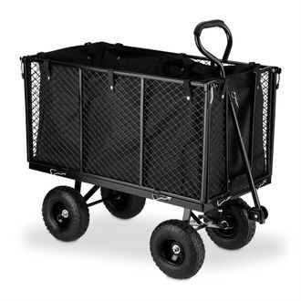 Relaxdays Relaxdays - Carretilla Mano, Carreta Jard&iacute;n Grande, Laterales Plegables, Tela Extra&iacute;ble, Con Asas, Hasta 500 Kg, Negro
