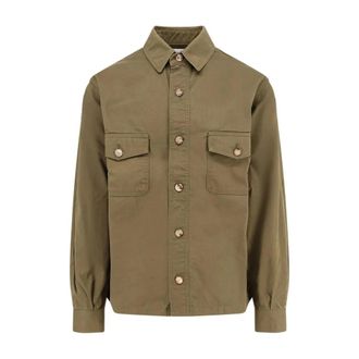 Saint Laurent Overhemden, Heren, Groen, M, Katoen, Cotton Twill Overshirt