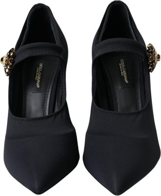 Dolce & Gabbana Black Mary Jane Jersey Crystal Pumps Womens Shoes