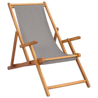 vidaXL Silla De Playa Gris Claro Madera De Teca Maciza Vidaxl