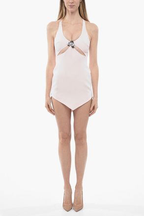 DAVID KOMA Sheath Dress METAL FLOWER with Cut-Out Details and V-Shaped Hem David Koma