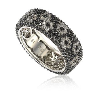 Suzy Levian Sterling Silver Cubic Zirconia Brown and White Flower Eternity Band