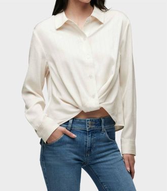Hudson Long Sleeve Knotted Button Down Shirt In Cream