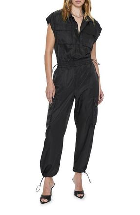 Pistola Denim Jade Smocked Waist Utility Jumpsuit in Black at Nordstrom, Size Xx-Large