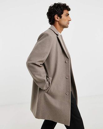 Jacamo Taupe Wool Blend Mid Length Overcoat