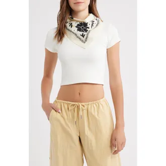 Treasure & Bond Floral Embroidered Square Bandana in Ivory Black Flowers at Nordstrom