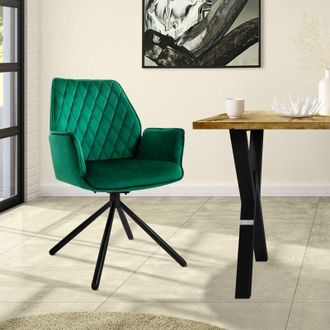ML Design Ml-design - Silla De Comedor Con Respaldo Y Reposabrazos Asiento Verde Oscuro Tapizado Con Funda De Terciopelo Patas De Metal Sill&oacute;n Giratorio Dise&ntilde;o 