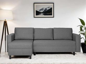 HOME AFFAIRE Ecksofa »GLENOE Schlafsofa mit Bettkasten, Recamiere beidseitig montierbar« L-Form, Masse B/T/H: 230/135/84,5 cm, Velvet & Struktur weich