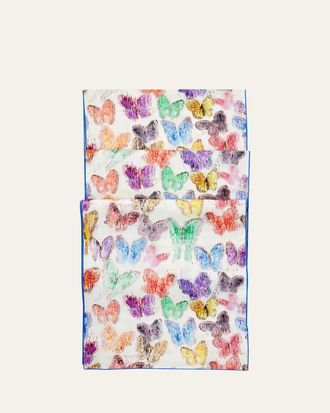 Hunt Slonem Spring Butterflies Reversible Linen Table Runner, 15 x 108