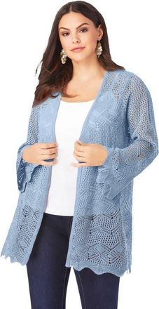 Roaman's Bell Sleeve Pointelle Cardigan in Pale Blue at Nordstrom, Size 24