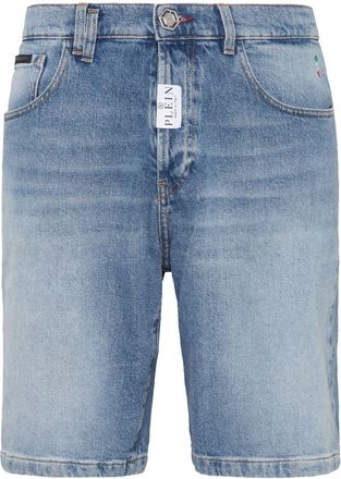 Philipp Plein logo-appliqu&eacute; denim shorts - men - Cotton/Spandex/Elastane/Polyester/Cotton - 30 - Blue