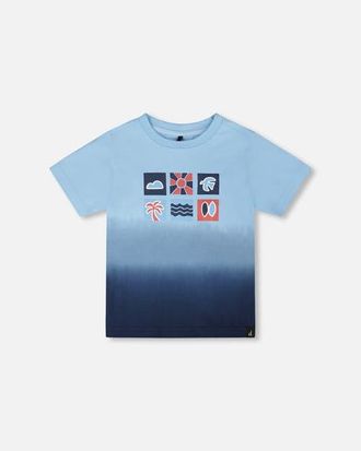 Deux par Deux Organic Cotton Short Sleeve Gradient T-Shirt in Blue Gradient at Nordstrom, Size 18M