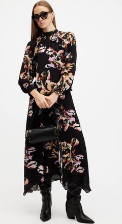 AllSaints Viscose Jessica Floral Print Ruffle Maxi Dress, Size: UK 16/US 12