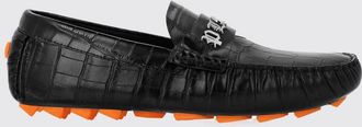 Philipp Plein Leather Driver Loafers with Crocodile Print and Metal Logo