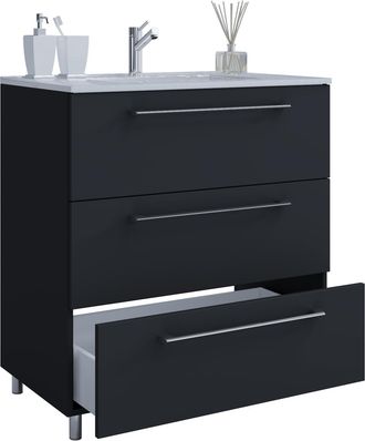 ebuy24 Vcm 2 Piezas Lavabo Lavabo Gabinete Inferior Ancho 60 Cm Muebles De Ba&ntilde;o Conjunto De Pie 3 Cajones Badinos (negro)