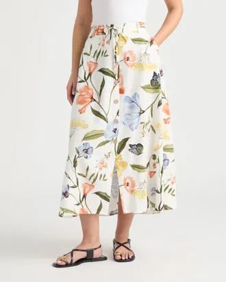 Ellen Tracy Womens Button Front Flared Skirt